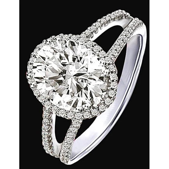 Bague De Fiançailles Avec Halo De Réel Diamants De 2.30 Carats. Double Tige. Or Blanc 14K 