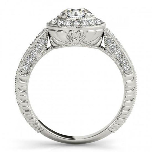 Bague De Fiançailles Avec Réel Diamant Rond Halo Style Vintage 1.75 Carat WG 14K