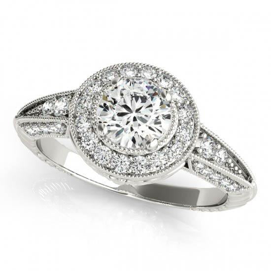 Bague De Fiançailles Avec Réel Diamant Rond Halo Style Vintage 1.75 Carat WG 14K