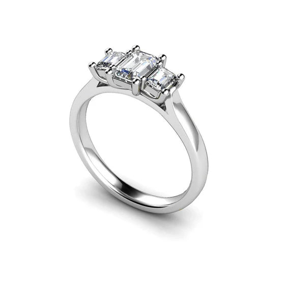 Bague De Fiançailles Avec Réel Diamants De 1.75 Carats De Style 3 Pierres En Or Blanc 14 Carats