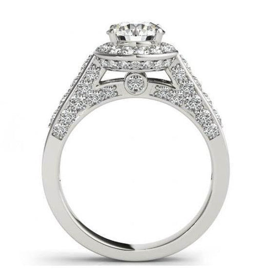 Bague De Fiançailles Avec Réel Diamants Ronds Halo Bijoux 1.75 Carat Or blanc 14K