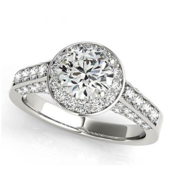 Bague De Fiançailles Avec Réel Diamants Ronds Halo Bijoux 1.75 Carat Or blanc 14K