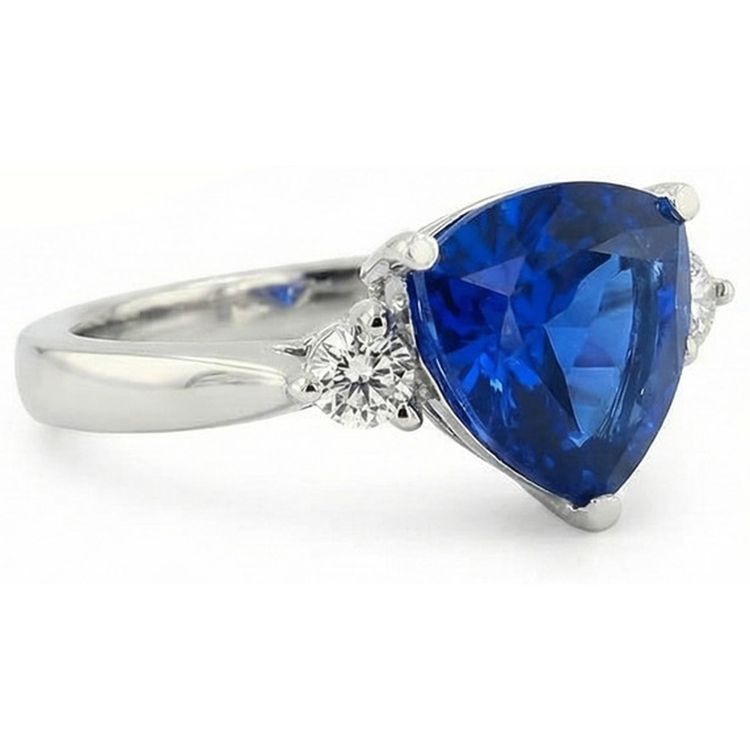Bague De Fiançailles Avec Saphir Bleu Trillion De 6 Carats