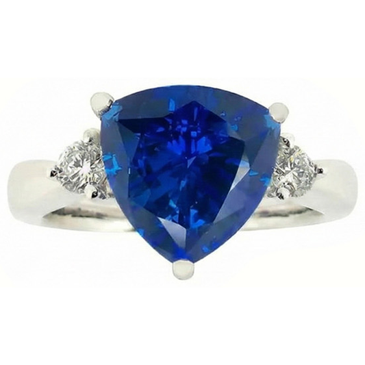 Bague De Fiançailles Avec Saphir Bleu Trillion De 6 Carats