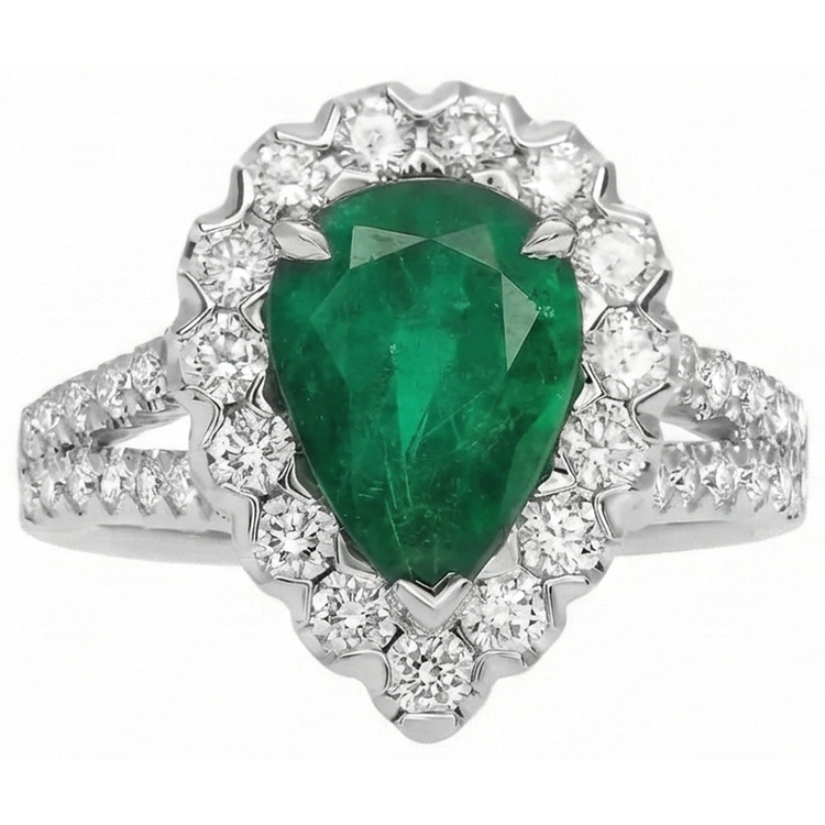 Bague De Fiançailles Cocktail Halo émeraude Vert