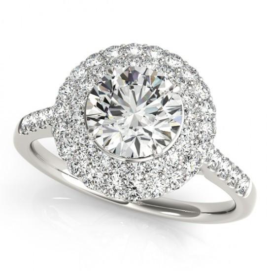 Bague De Fiançailles De Fiançailles Avec Réel Diamants Ronds Halo De Style Fleur 2 Carats WG 14K