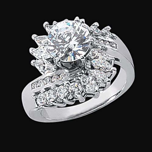 Bague De Fiançailles De Style Floral Avec Réel Diamants 3 Carats Bijoux Pour Femme Or Blanc