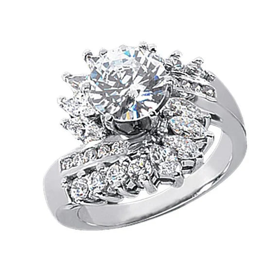 Bague De Fiançailles De Style Floral Avec Réel Diamants 3 Carats Bijoux Pour Femme Or Blanc