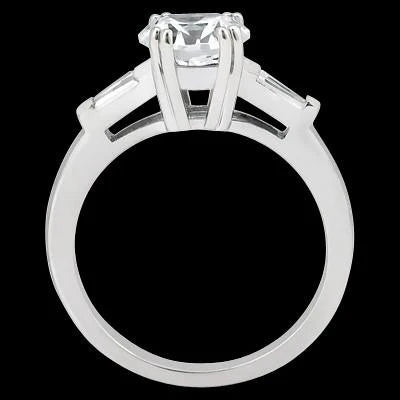 Bague De Fiançailles De Style Trois Pierres Rondes Et Baguettes De 1.91 Carat Réel Diamant