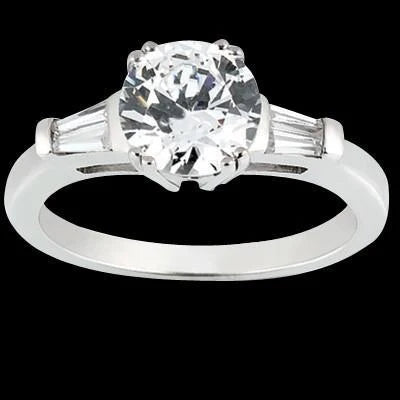 Bague De Fiançailles De Style Trois Pierres Rondes Et Baguettes De 1.91 Carat Réel Diamant