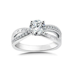 Bague De Fiançailles De Style Vintage Avec Véritable Diamants Ronds De 2.30 Carats. Or Blanc 14K
