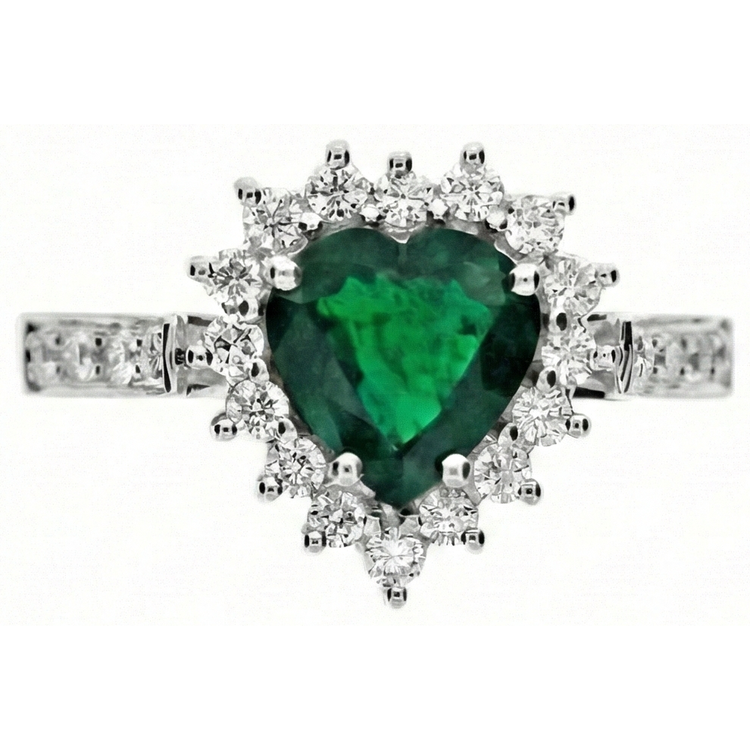 Bague De Fiançailles Diamant Naturels Extraits des Mines ( et non cultivés en laboratoire ) Et Taille Coeur Emeraude Vert Or Blanc 6 Carats 14K