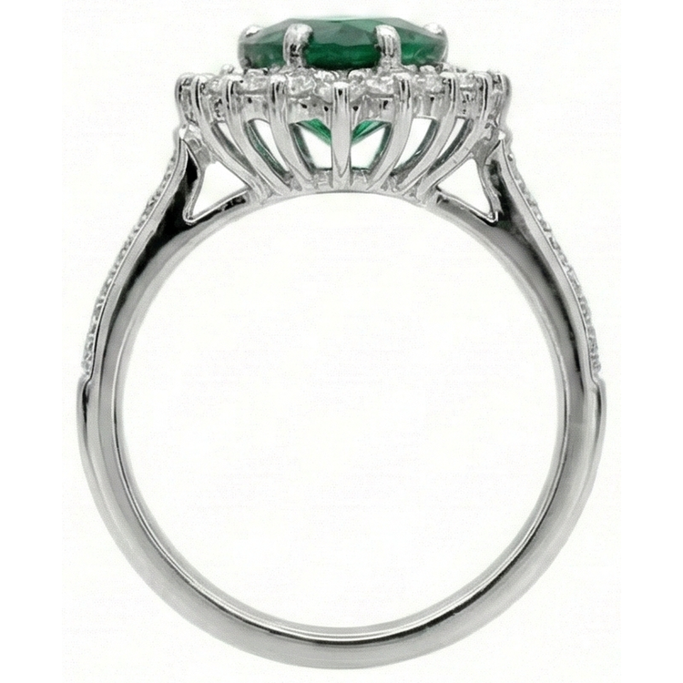 Bague De Fiançailles Diamant Naturels Extraits des Mines ( et non cultivés en laboratoire ) Et Taille Coeur Emeraude Vert Or Blanc 6 Carats 14K