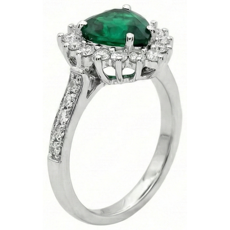 Bague De Fiançailles Diamant Naturels Extraits des Mines ( et non cultivés en laboratoire ) Et Taille Coeur Emeraude Vert Or Blanc 6 Carats 14K