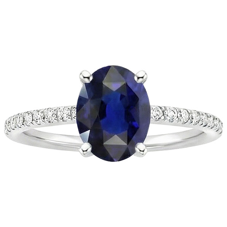 naturel oval saphir 3carats bague vue de profil