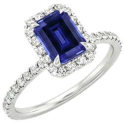 Bague De Fiançailles Diamant Naturels Extraits des Mines ( et non cultivés en laboratoire ) Saphir Taille émeraude