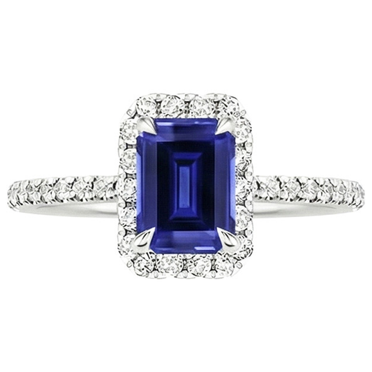 Bague De Fiançailles Diamant Naturels Extraits des Mines ( et non cultivés en laboratoire ) Saphir Taille émeraude