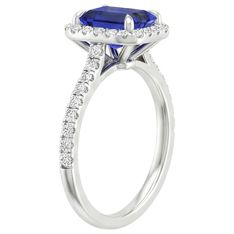 Bague De Fiançailles Diamant Naturels Extraits des Mines ( et non cultivés en laboratoire ) Saphir Taille émeraude