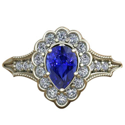 Bague De Fiançailles Diamant Style Vintage Saphir
