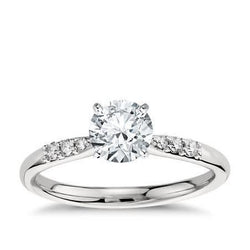 Bague De Fiançailles En Naturel Diamant Rond De 1.15 Ct En Or Blanc 14K