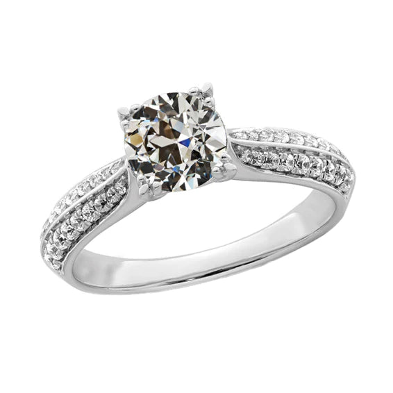 Bague De Fiançailles En Or 14K Avec Réel Diamants Ronds Taille Ancienne 3.50 Carats Bijoux