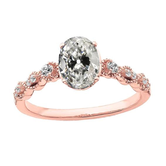 Bague De Fiançailles En Or 14K Ronde Et Ovale Véritable Diamant Ancien Européen 4 Carats