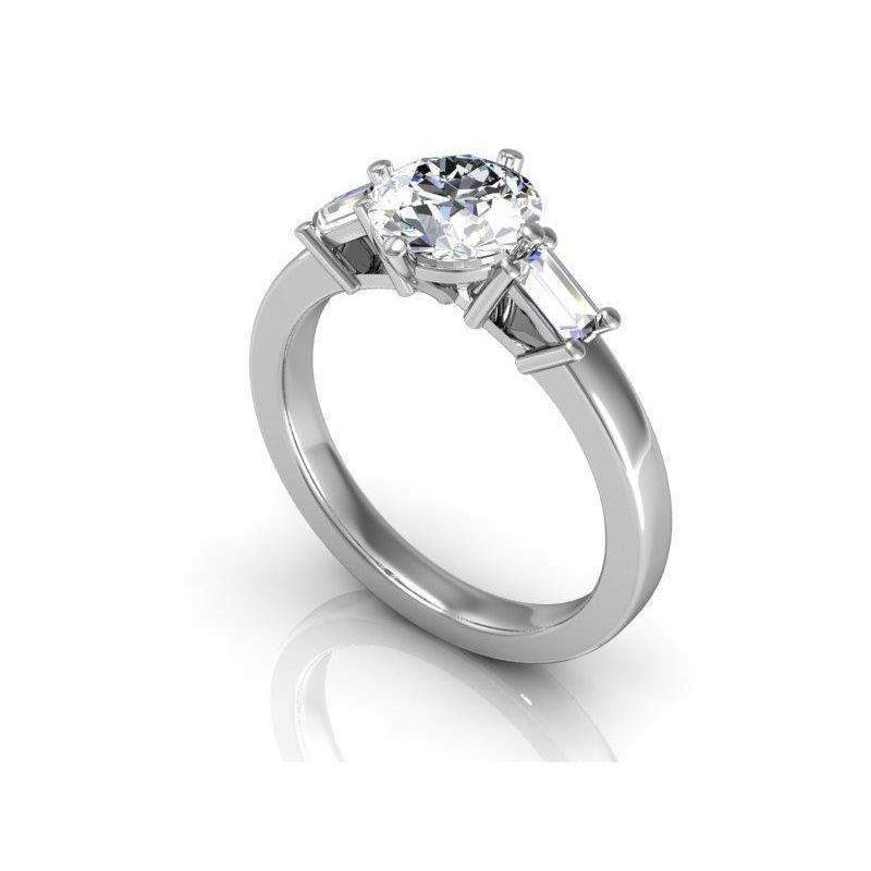 Bague De Fiançailles En Or 3 Pierres Rondes Et Taille Baguette Avec Véritable Diamants De 2.50 Cts