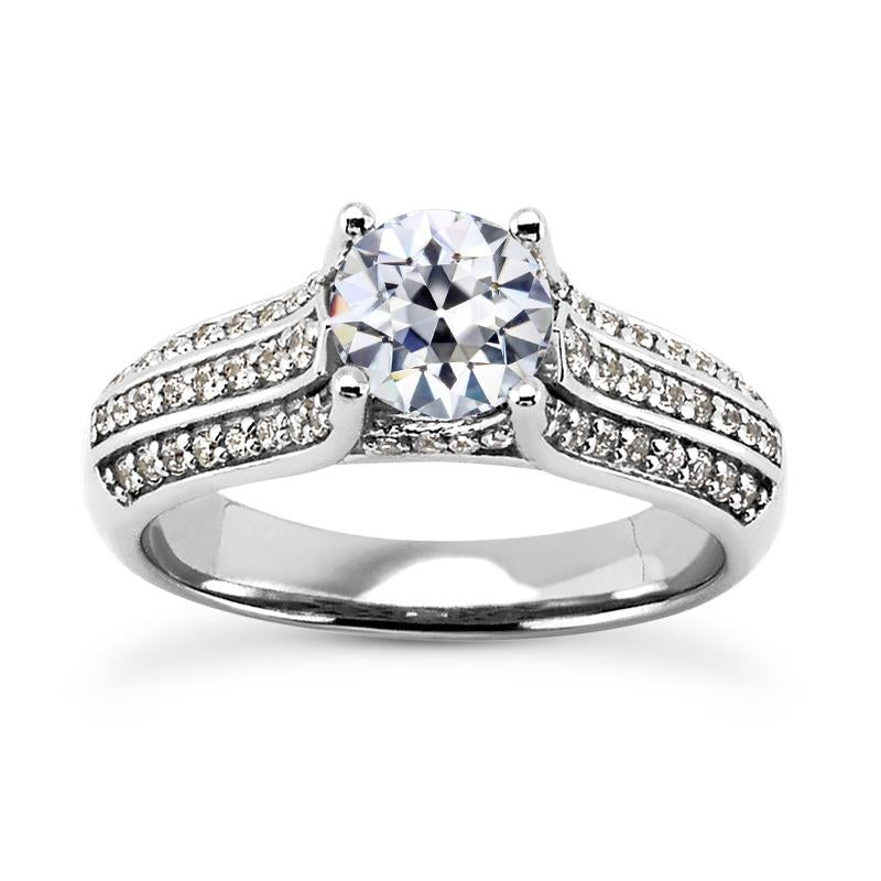 Bague De Fiançailles En Or 5 Carats Avec Accents Triple Rangée De Véritable Diamants Taille Ancienne