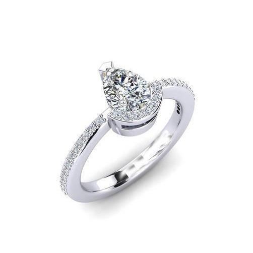 Bague De Fiançailles En Or Blanc 14 Carats Et Réel Diamants Coupe Ronde De 2.20 Cts
