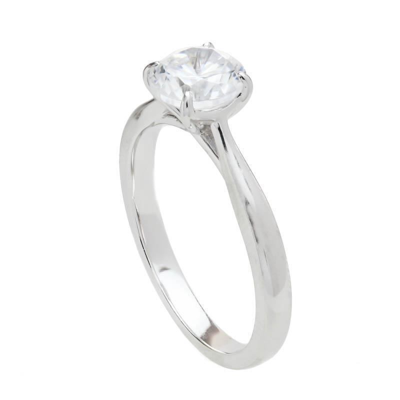 Bague De Fiançailles En Or Blanc 14K Solitaire Avec Véritable Diamants Ronds 1.40 Carat