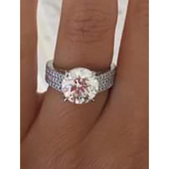 Bague De Fiançailles En Or Blanc 3.50 Carats Et Naturel Diamants Ronds 14K