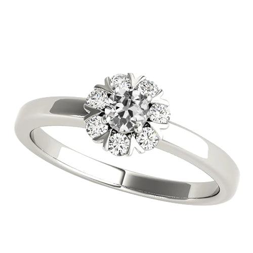 Bague De Fiançailles En Or Blanc Avec Halo De Réel Diamants Taille Ancienne Style Etoile 2.25 Carats
