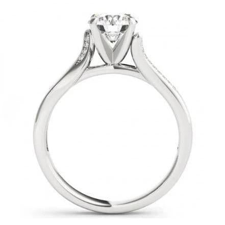 Bague De Fiançailles En Or Blanc Avec Naturel Diamants 1.25 Carats Solitaire Avec Accents