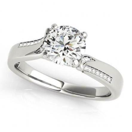 Bague De Fiançailles En Or Blanc Avec Naturel Diamants 1.25 Carats Solitaire Avec Accents