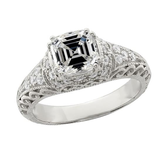 Bague De Fiançailles En Réel Diamant Asscher De Style Vintage En Filigrane De 4.50 Carats