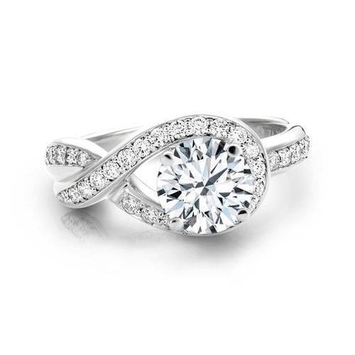 Bague De Fiançailles En Réel Diamant Coupe Ronde Pour Femme De 3.50 Ct Avec Accents