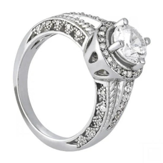 Bague De Fiançailles En Réel Diamant Halo Style Vintage 1.50 Carats Or blanc 14K