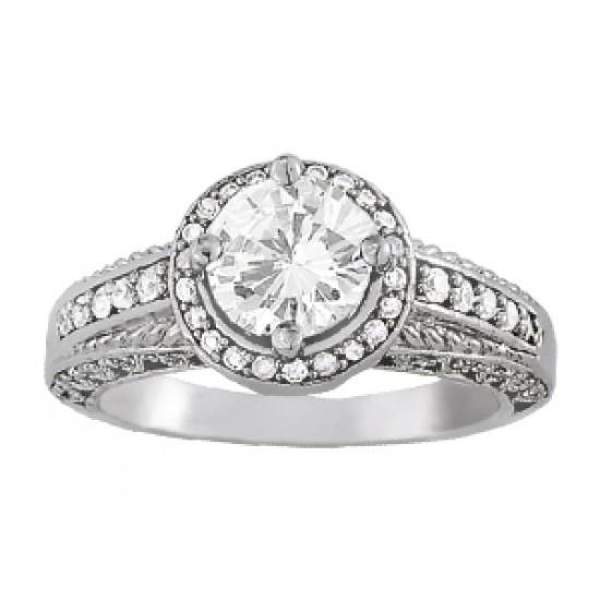 Bague De Fiançailles En Réel Diamant Halo Style Vintage 1.50 Carats Or blanc 14K