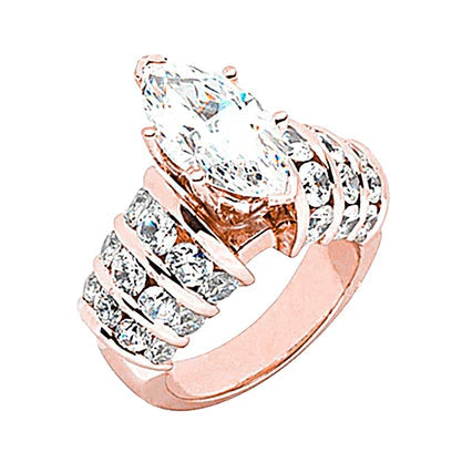 Bague De Fiançailles En Réel Diamant Marquise De 3 Carats Avec Accents En Or Rose 14K