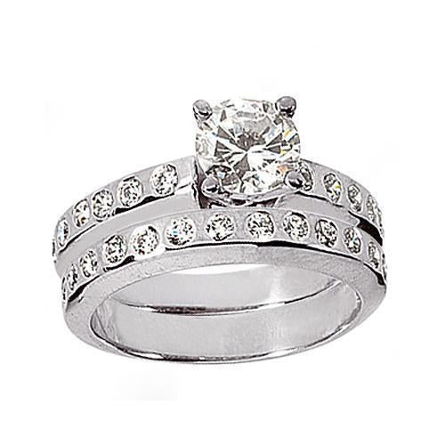 Bague De Fiançailles En Réel Diamant Rond Sertie De Bagues De Fiançailles 1.75 Carats En Or Blanc 14K
