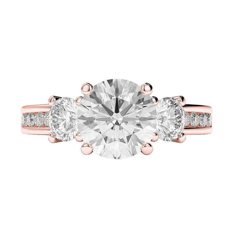Bague De Fiançailles En Réel Diamants De Style Trois Pierres De 3.50 Carats. Rose 14 Carats