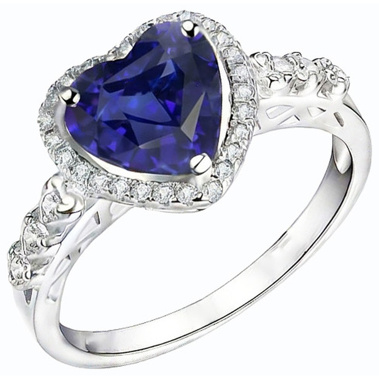 Bague De Fiançailles En Saphir Taille Cœur Véritable