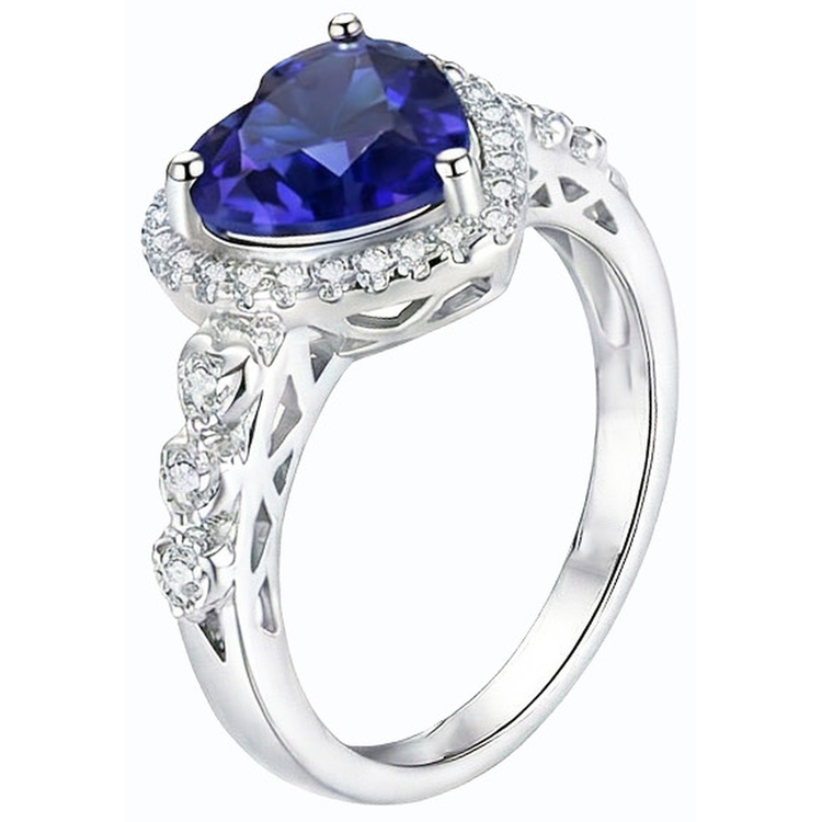 Bague De Fiançailles En Saphir Taille Cœur Véritable