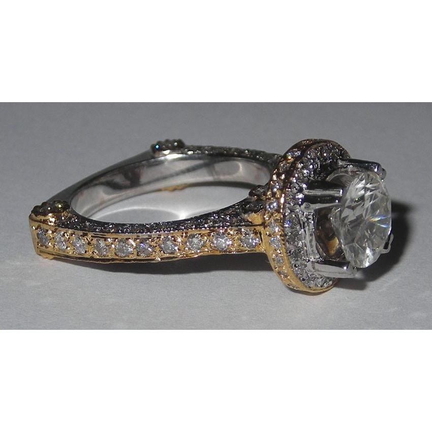 Bague De Fiançailles En Véritable Diamant Avec Halo Caché Euro Shank Bijoux bicolores