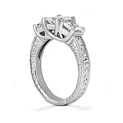Bague De Fiançailles En Véritable Diamant Style Vintage 2.12 Ct. Or Blanc 14K