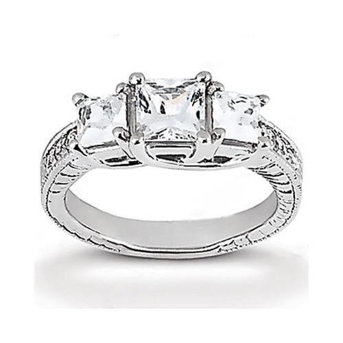 Bague De Fiançailles En Véritable Diamant Style Vintage 2.12 Ct. Or Blanc 14K