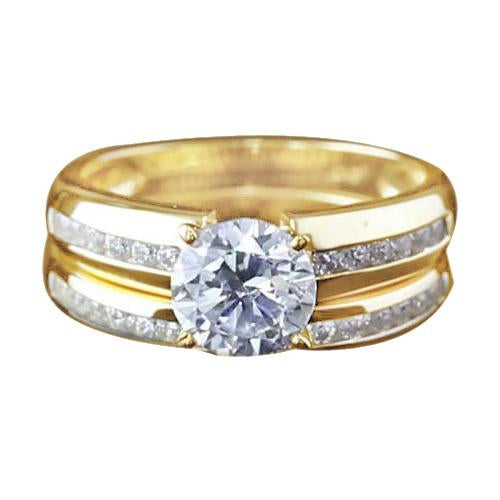 Bague De Fiançailles Ensemble Réel Diamant Rond 3 Carats Bijoux Neuf Or Jaune 14K