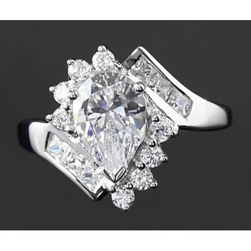 Bague De Fiançailles Entrelacée 2.50 Carats Poire Réel Diamant Or Blanc 14K
