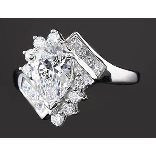 Bague De Fiançailles Entrelacée 2.50 Carats Poire Réel Diamant Or Blanc 14K