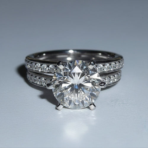 Bague De Fiançailles Et Bande De Naturel Diamants Naturels Extraits des Mines ( et non cultivés en laboratoire ) 5 Carats En Or Blanc 14K